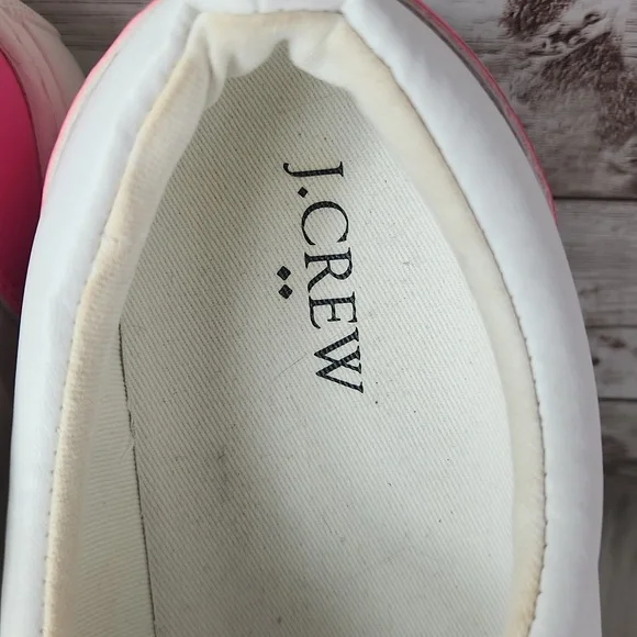 J. Crew, women's white with pink sneakers. Hardly used. Leather Flocking, Sz 7.5 - Picture 6 of 8